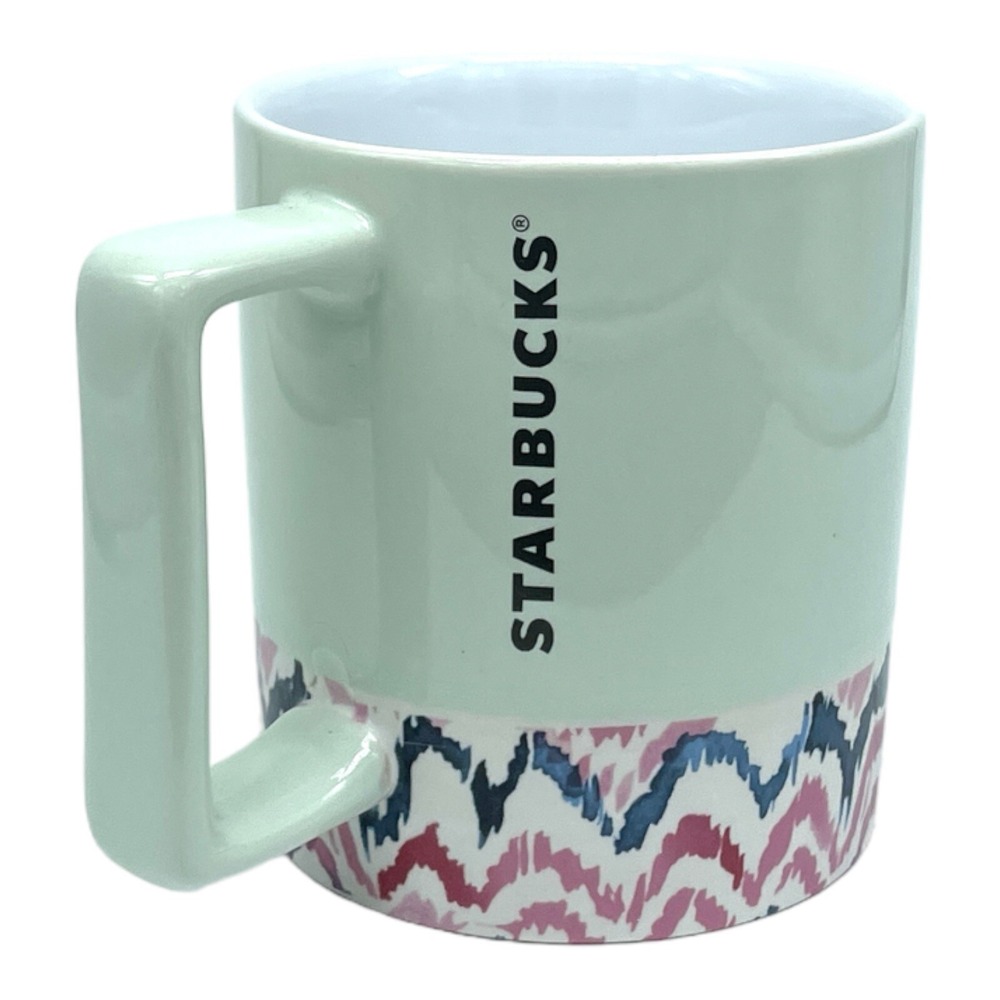 STARBUCKS 2017 Mint Green Watercolor Zigzag Coffee Cup Mug 12 oz Pastel